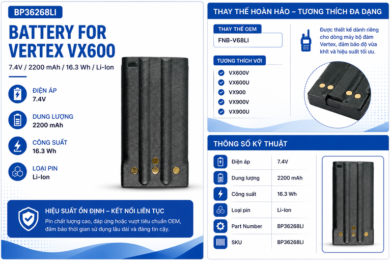 Pin bộ đàm Vertex VX600