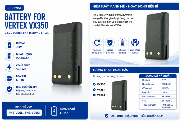 Pin bộ đàm Vertex VX350