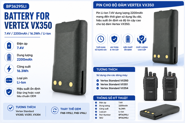 Pin bộ đàm Vertex VX350