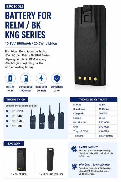Pin bộ đàm Relm/BK KNG Series