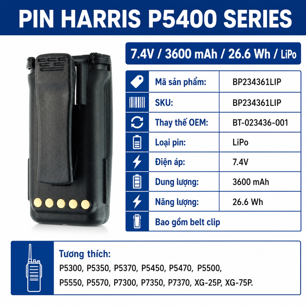 Pin bộ đàm Harris P5400