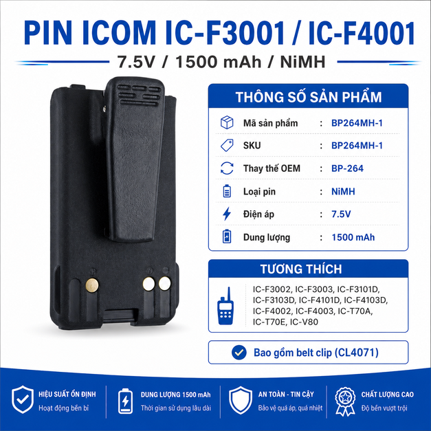 Pin bộ đàm Icom IC-F3001