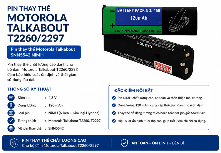 Pin bộ đàm Motorola Talkabout T2260