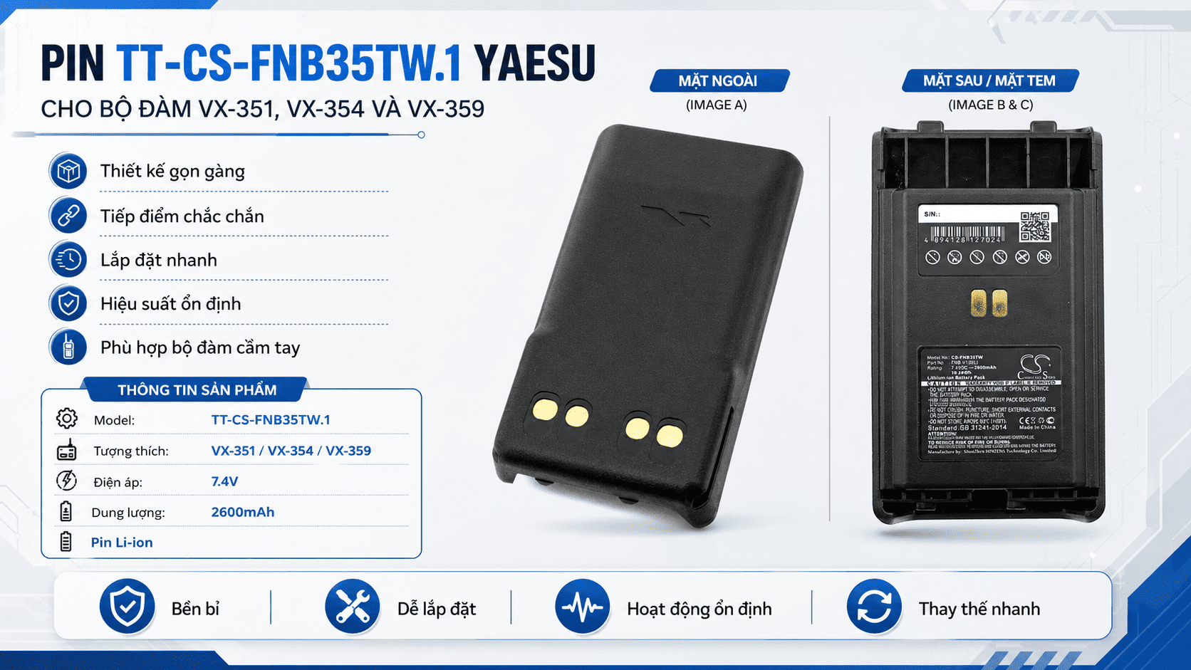 Pin TT-CS-FNB35TW.1 Yaesu