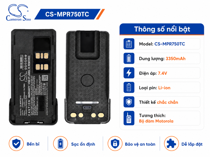 Pin Bộ Đàm Cameron Sino CS-MPR750TC 7.4V 3350mAh Cho Motorola ino CS-MPR750TC