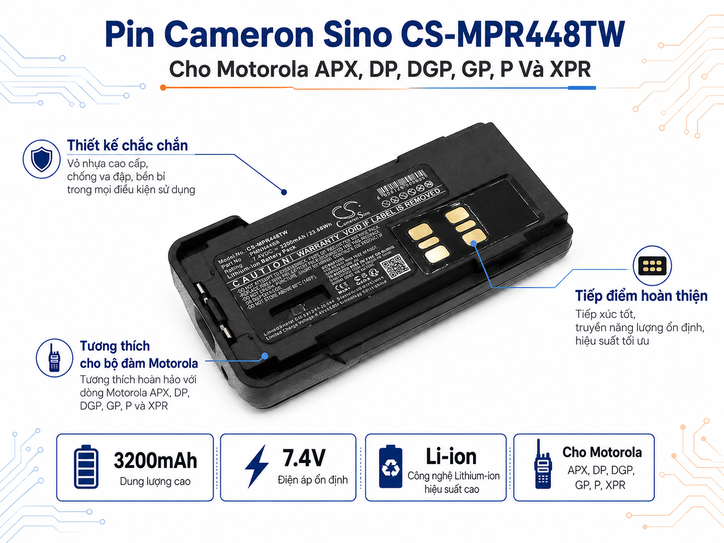 Pin Bộ Đàm Cameron Sino CS-MPR448P, DP, GP, P Và XPR