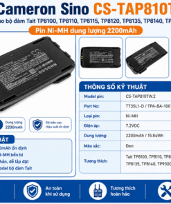 Pin Cameron Sino CS-TAP810TW Ni-MH 2200mAh Cho Bộ Đàm Tait TP8100, TP8110, TP8115, TP8120, TP8135, TP8140, TP9300 Và TP9400