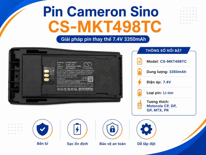 Pin Bộ Đàm Cameron Sino CS-MKT498TC 7.4V 3350mAh Cho Motorola CP, DP, GP, MTX Và PR