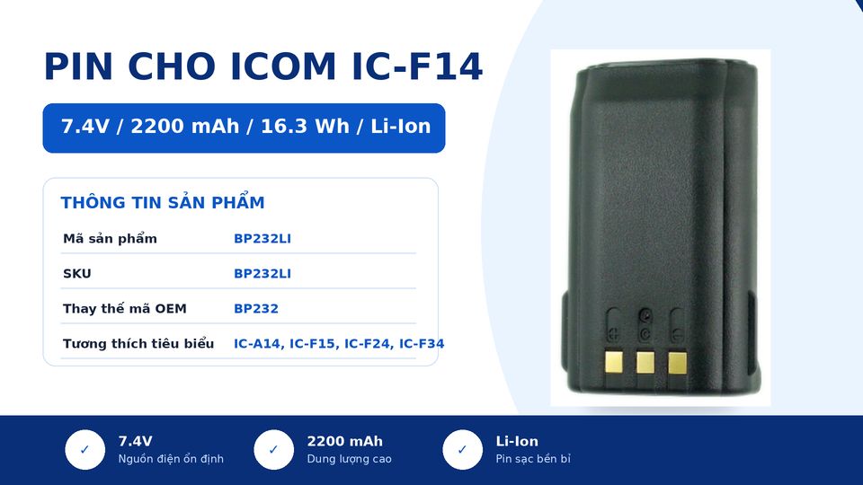 Pin bộ đàm Icom IC-F14