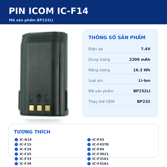 Pin bộ đàm Icom IC-F14