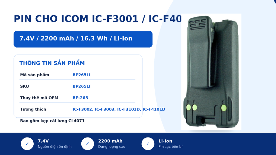 Pin bộ đàm Icom IC-F3001