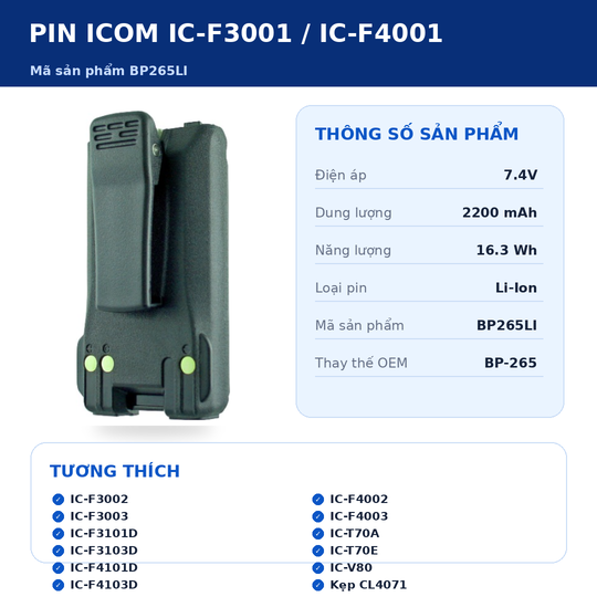 Pin bộ đàm Icom IC-F3001