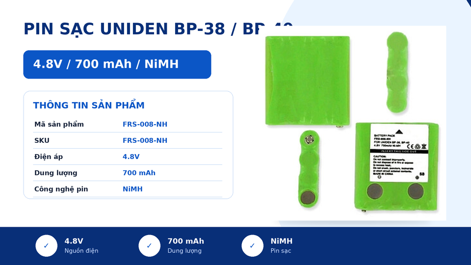 Pin bộ đàm Uniden BP-38/BP-40 