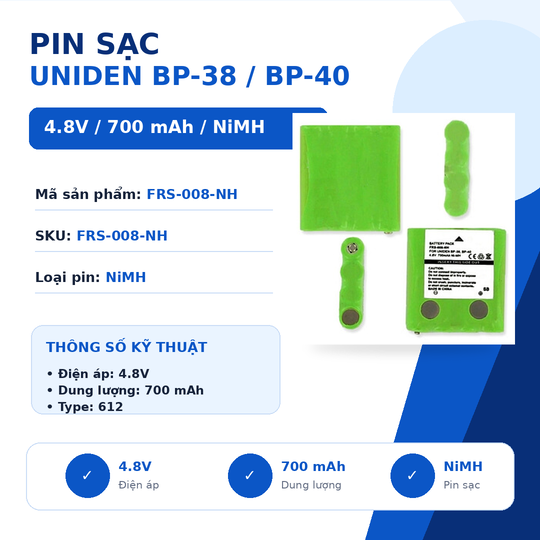 Pin bộ đàm Uniden BP-38/BP-40 