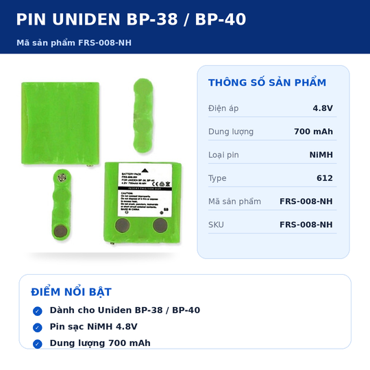 Pin bộ đàm Uniden BP-38/BP-40 