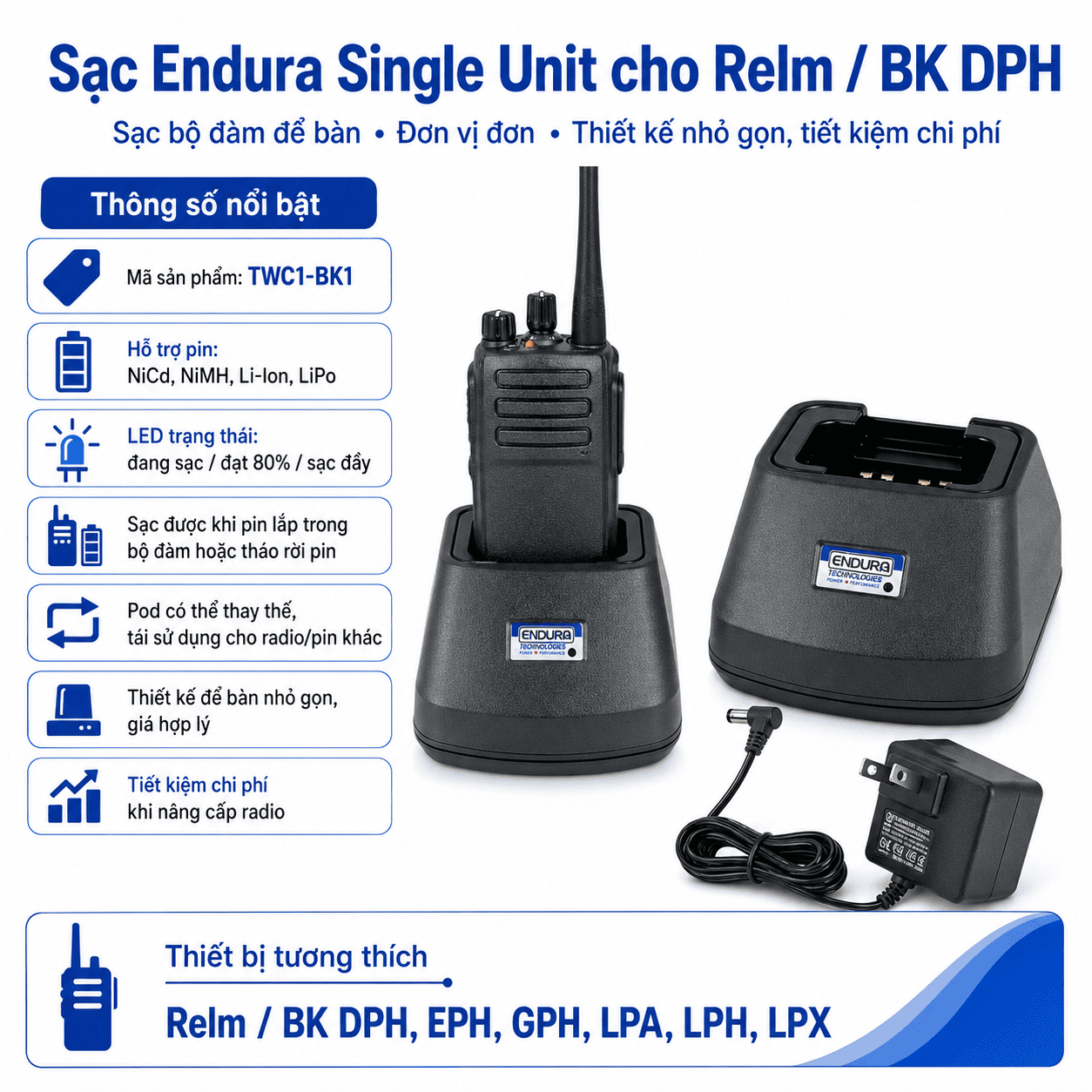 Bộ sạc RELM BK DPH EC1-BK1A Endura cho NiCd