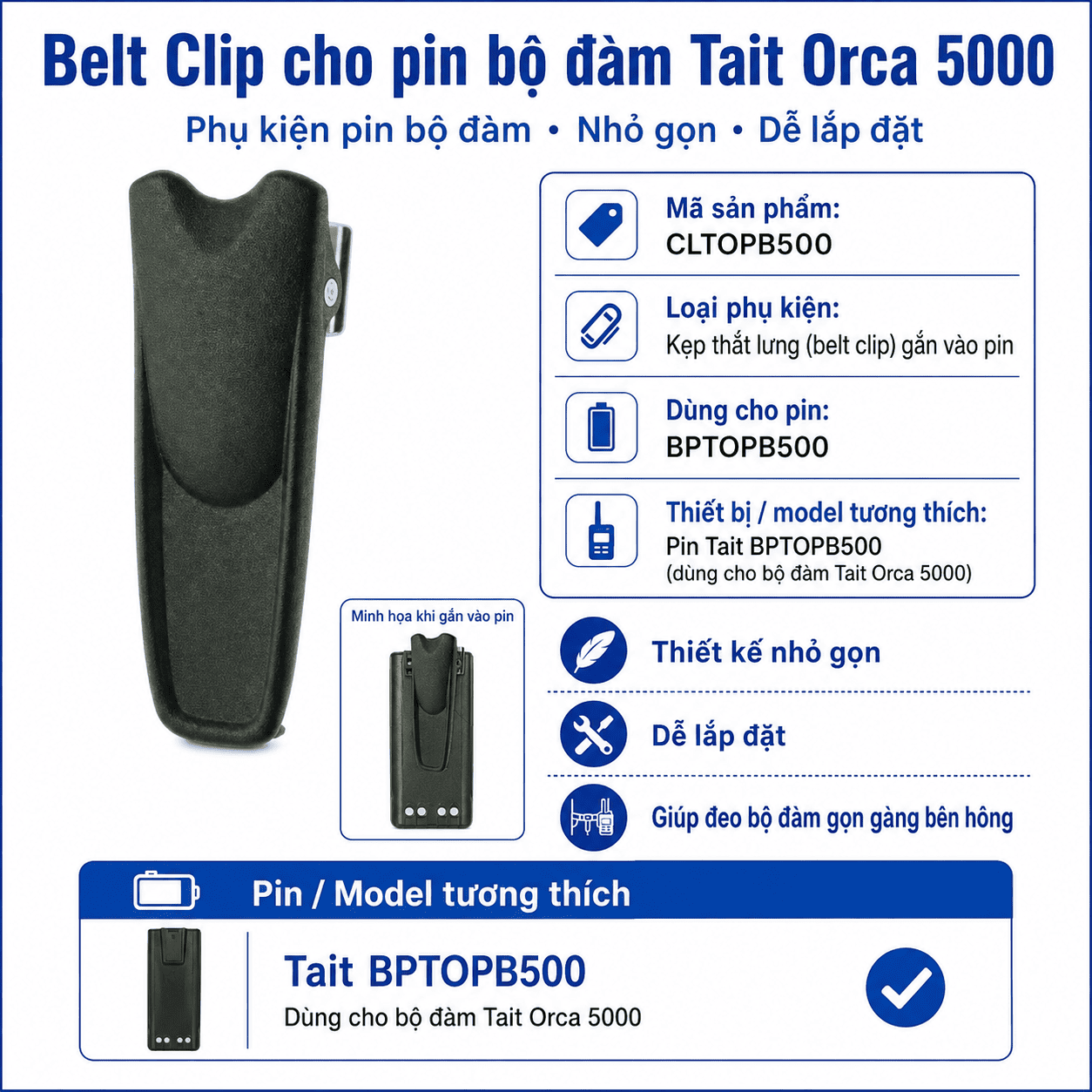 Pin bộ đàm Tait Orca 5000 CLTOPB500