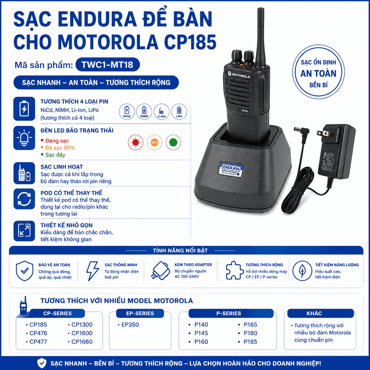 Bộ sạc Motorola CP185 TWC1-MT18
