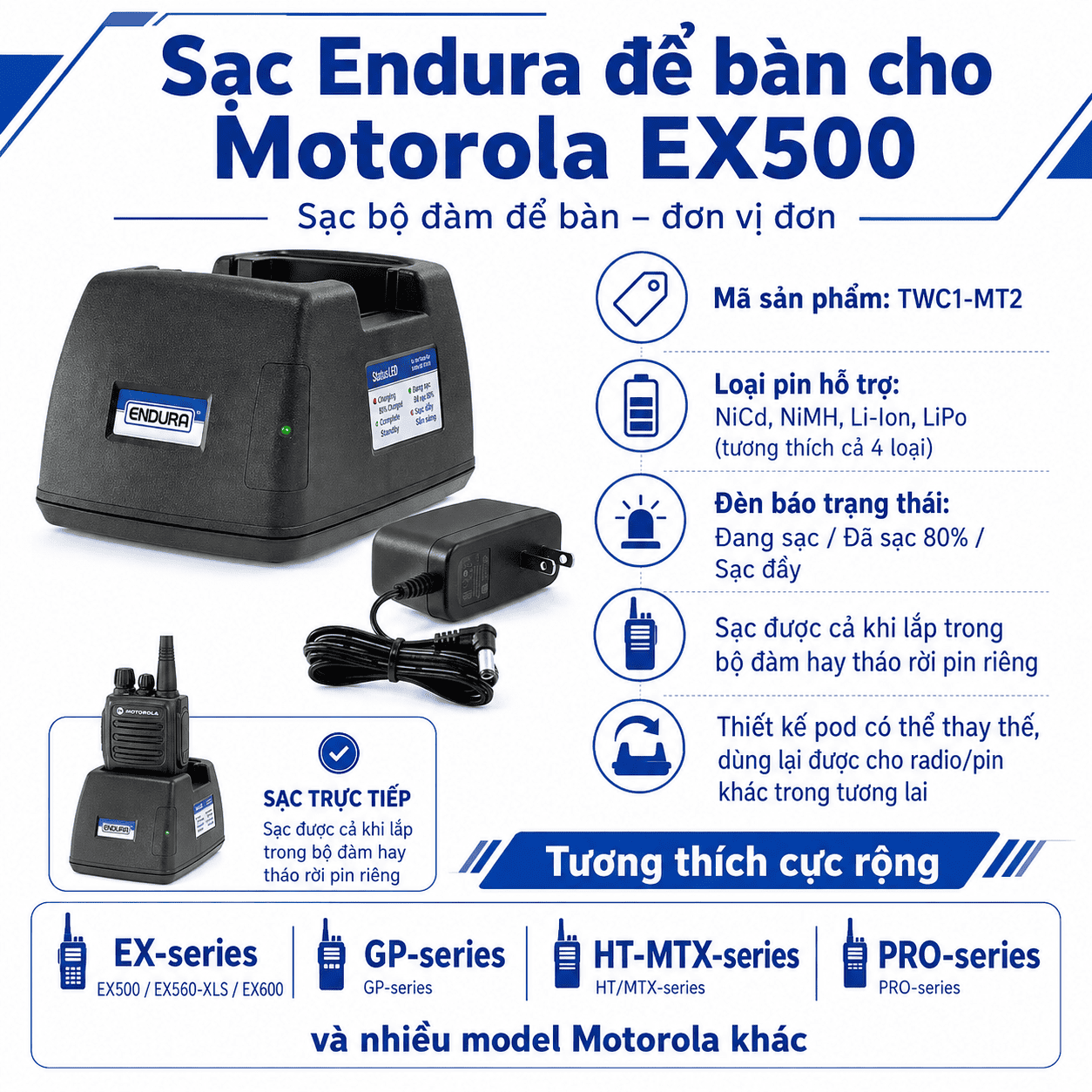 Bộ sạc Motorola EX500 TWC1-MT2