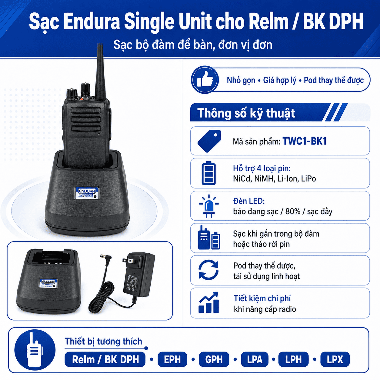 Bộ sạc RELM BK DPH EC1-BK1A Endura cho NiCd