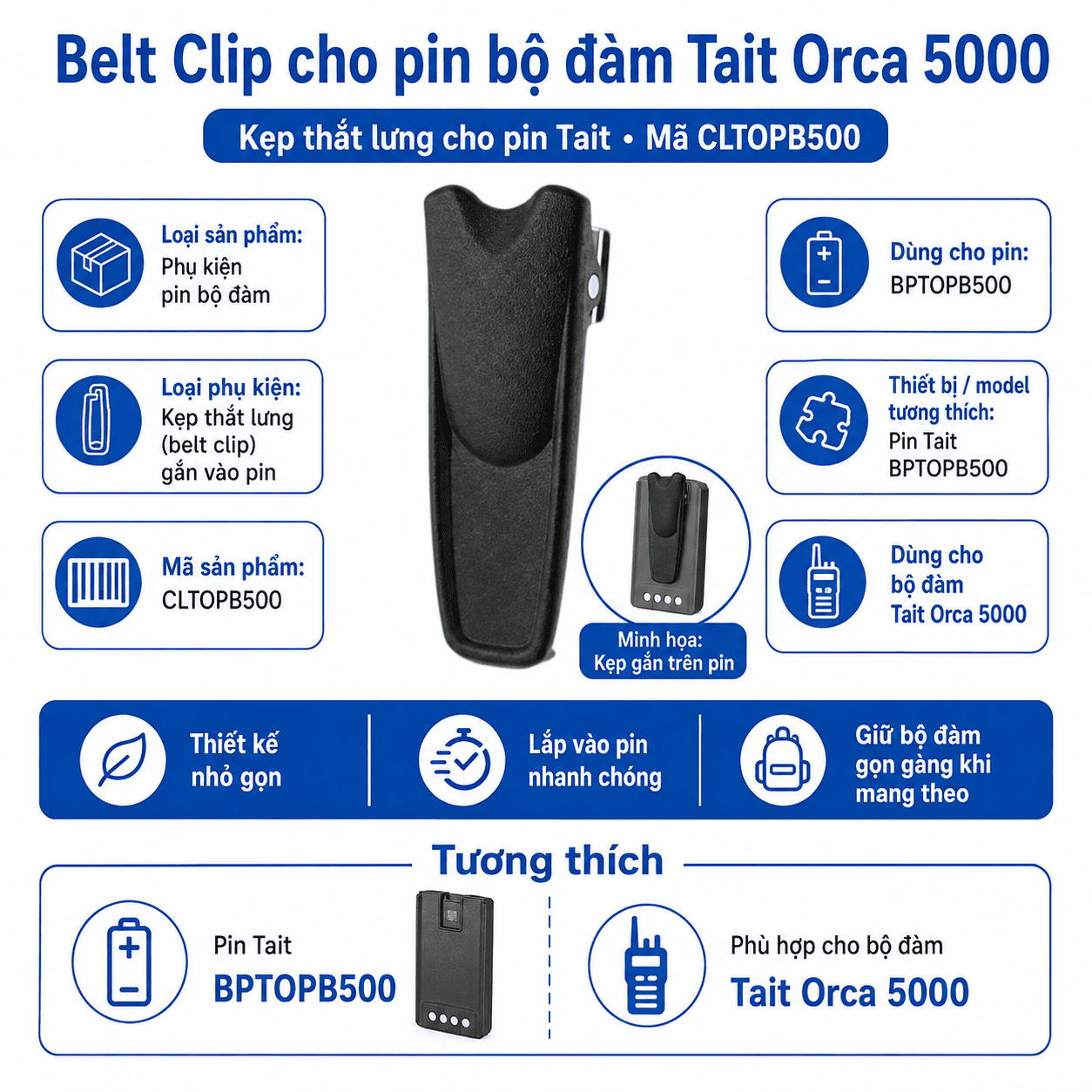 Pin bộ đàm Tait Orca 5000 CLTOPB500