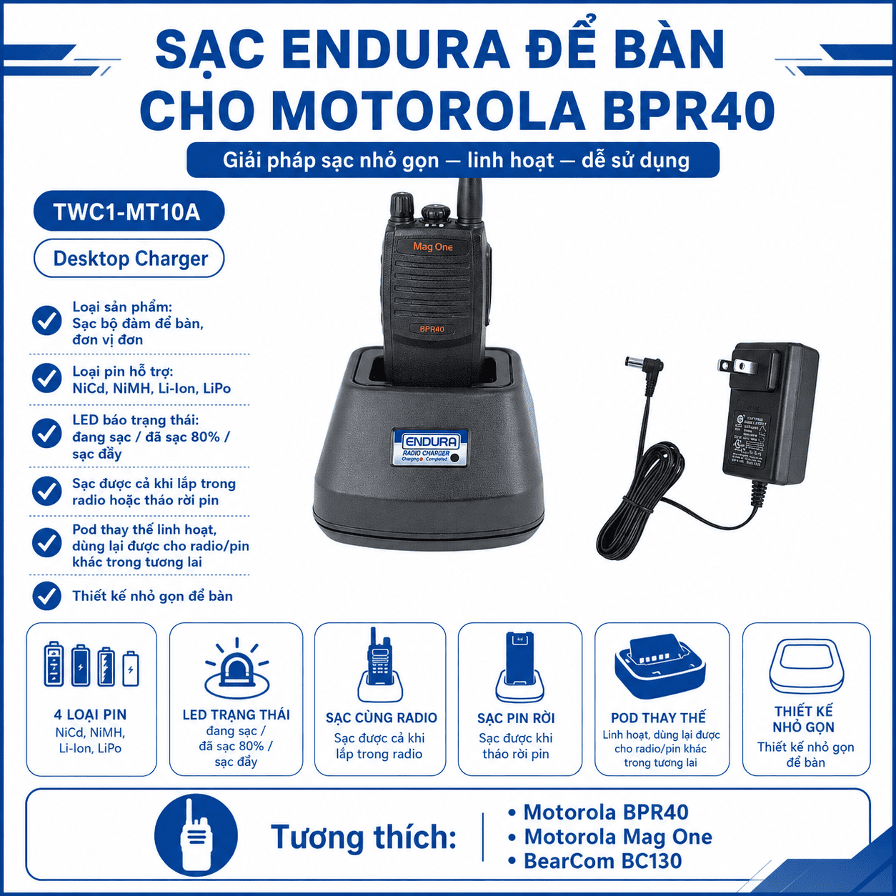Bộ sạc Motorola BPR40 TWC1-MT10A