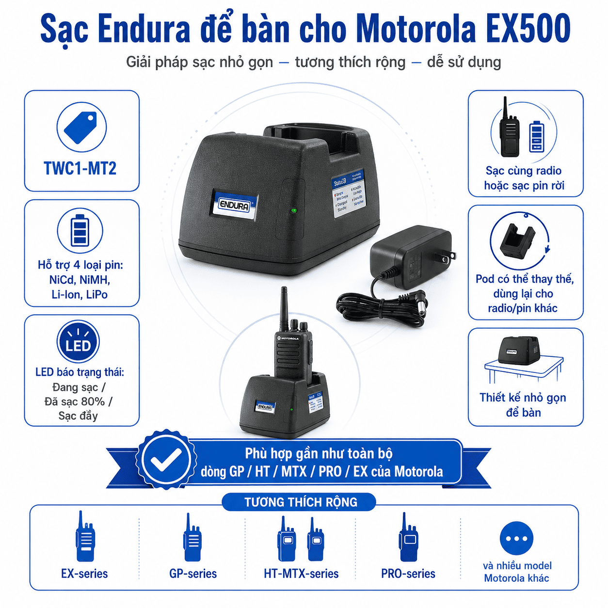 Bộ sạc Motorola EX500 TWC1-MT2