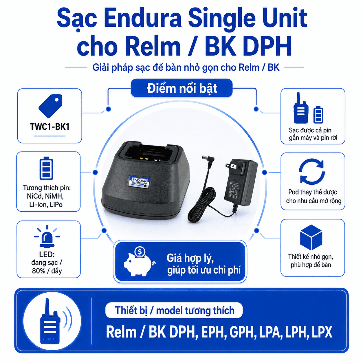 Bộ sạc RELM BK DPH EC1-BK1A Endura cho NiCd