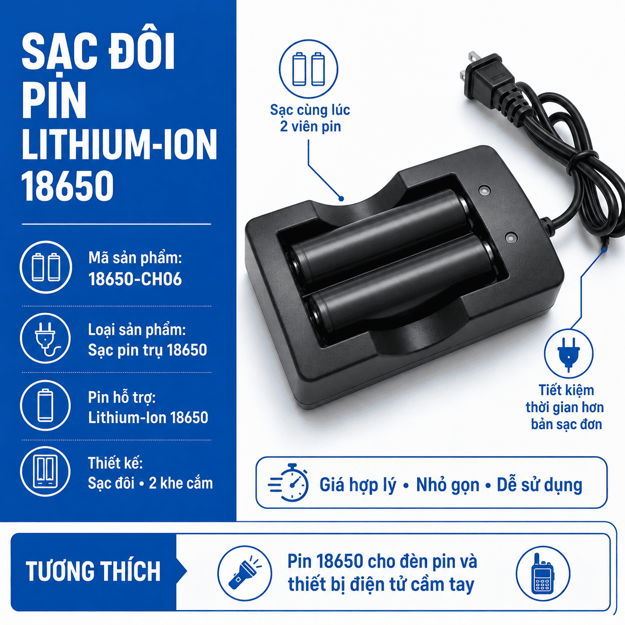 Bộ sạc pin 18650 18650-CH06

