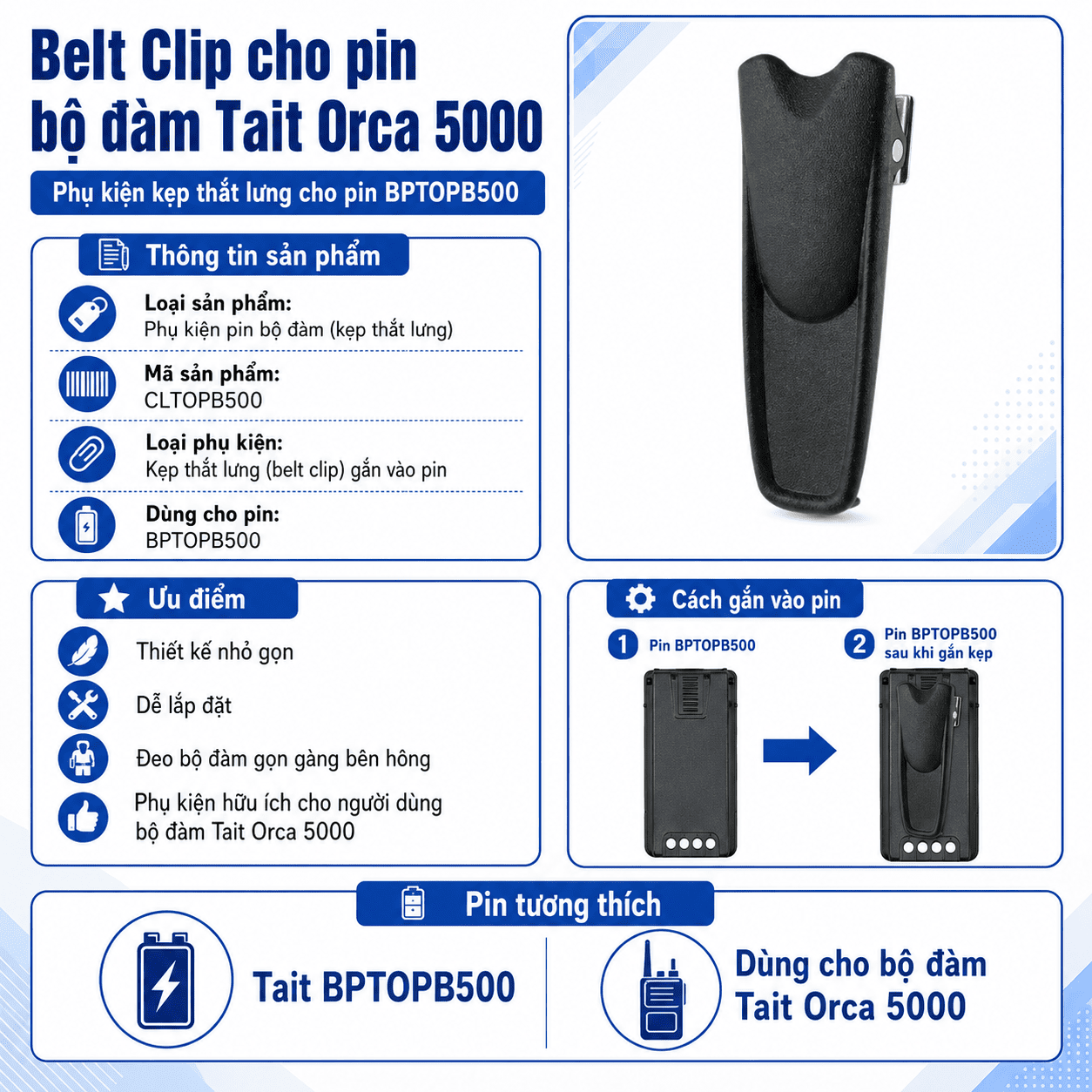 Pin bộ đàm Tait Orca 5000 CLTOPB500