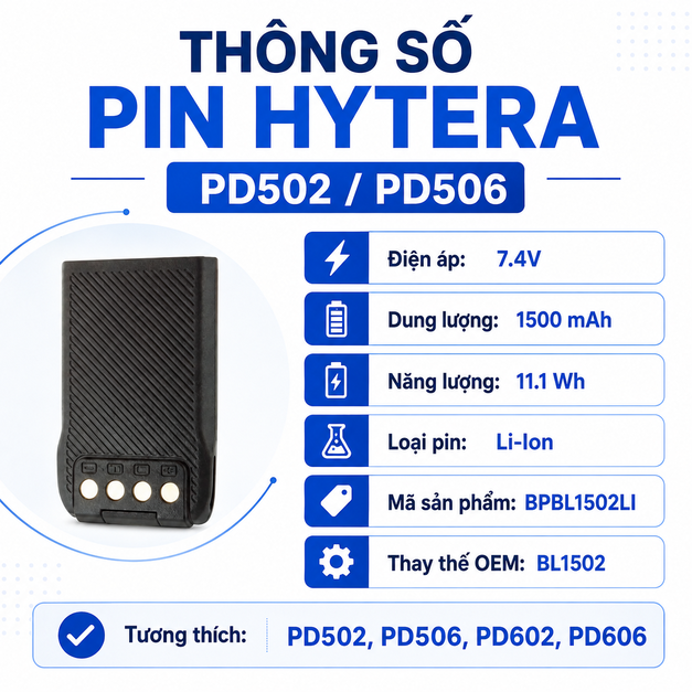 Pin bộ đàm Hytera PD502