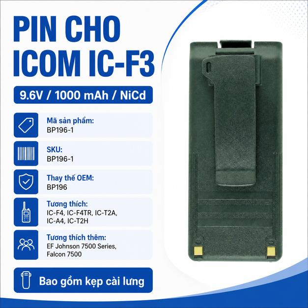 Pin bộ đàm Icom IC-F3 BP196-1