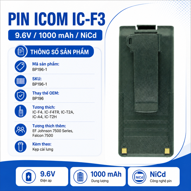 Pin bộ đàm Icom IC-F3 BP196-1