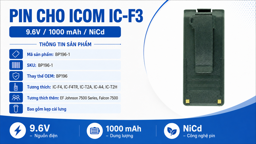 Pin bộ đàm Icom IC-F3 BP196-1