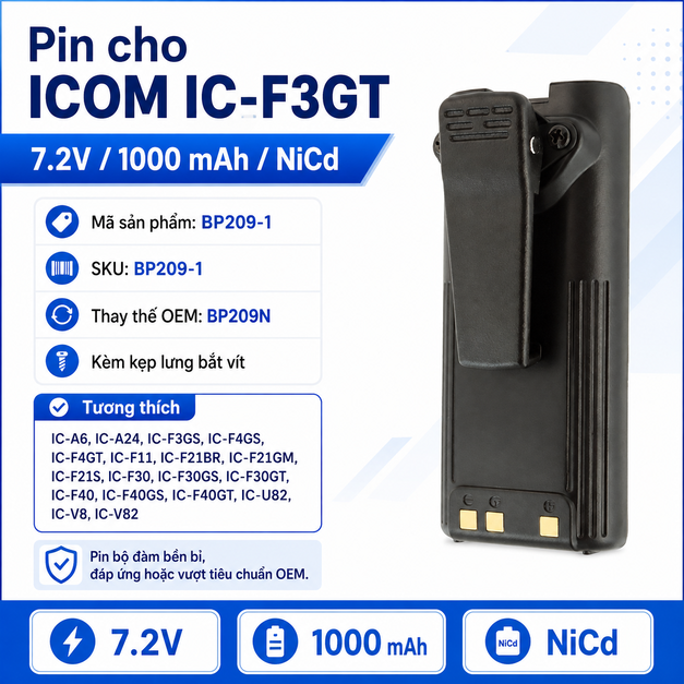 Pin bộ đàm Icom IC-F3GT BP209-1