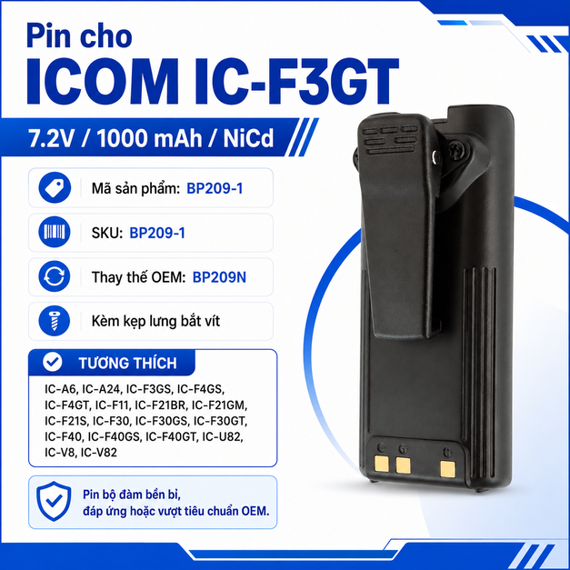 Pin bộ đàm Icom IC-F3GT BP209-1
