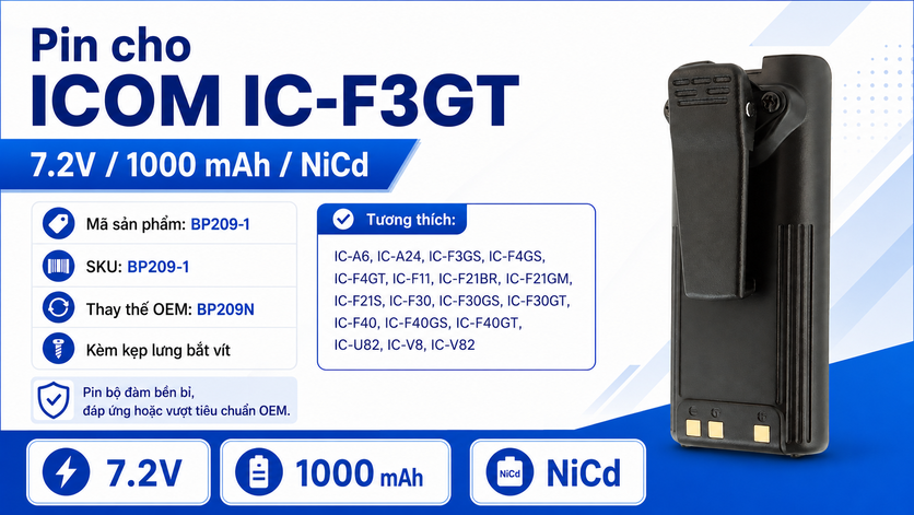 Pin bộ đàm Icom IC-F3GT BP209-1