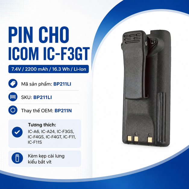 Pin bộ đàm Icom IC-F3GT BP211LI