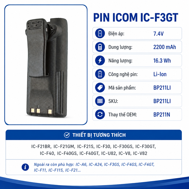 Pin bộ đàm Icom IC-F3GT BP211LI