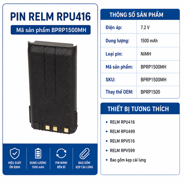 Pin bộ đàm Relm RPU416