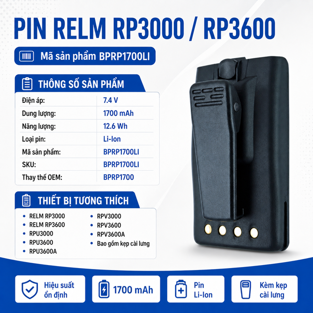 Pin bộ đàm Relm RP3000/RP3600
