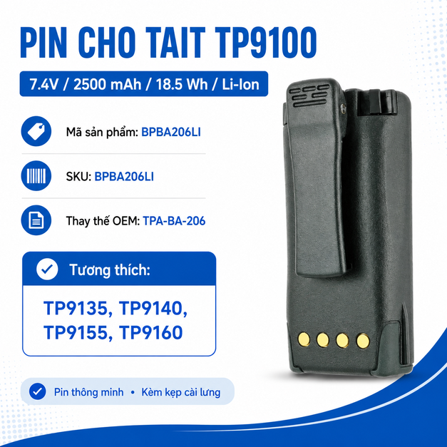 Pin bộ đàm Tait TP9100 BPBA206LI