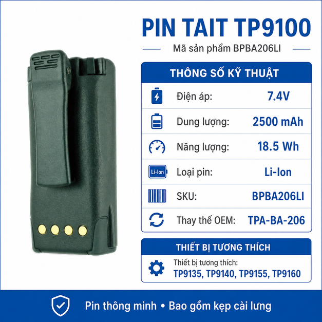 Pin bộ đàm Tait TP9100 BPBA206LI