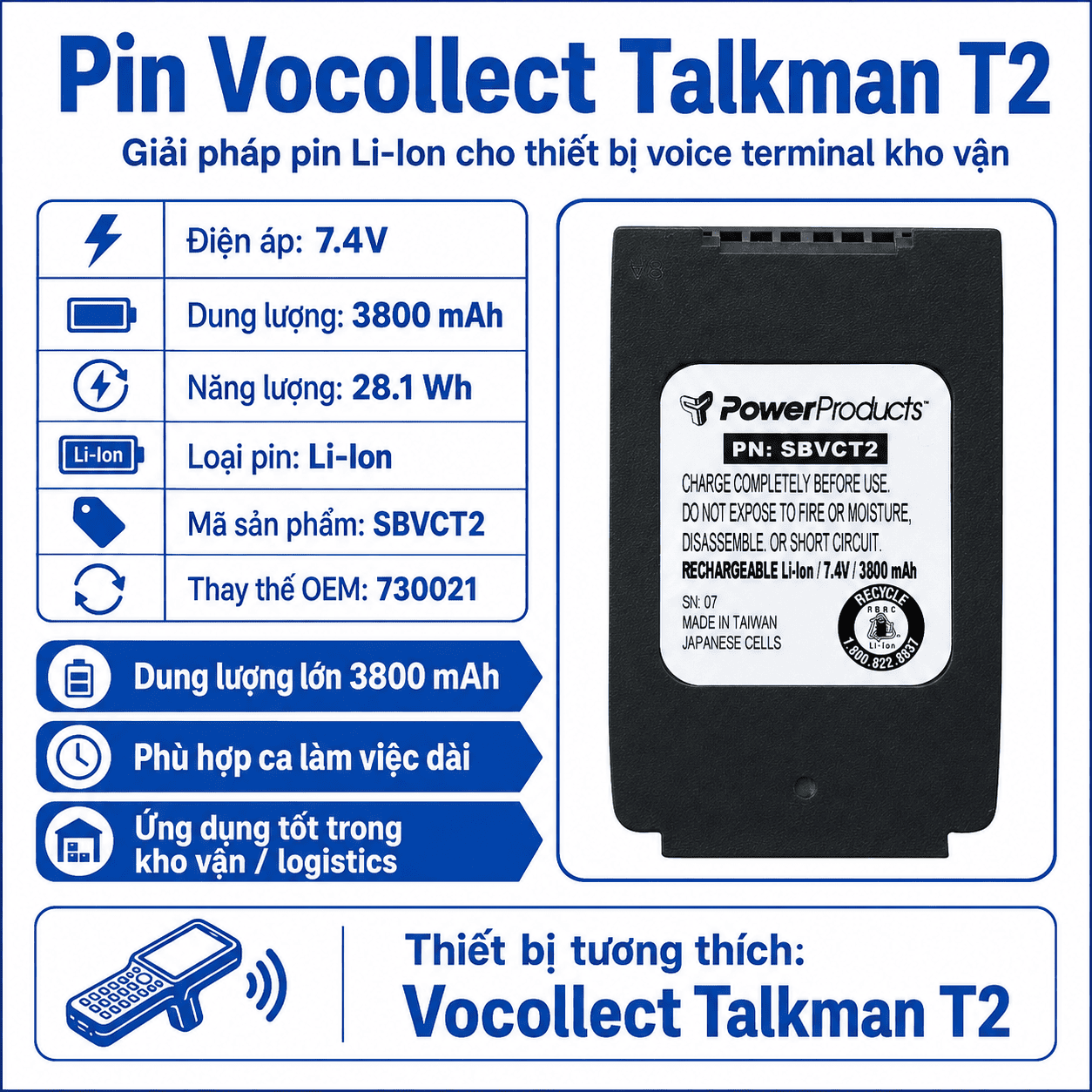 Pin Vocollect Talkman T2 SBVCT2