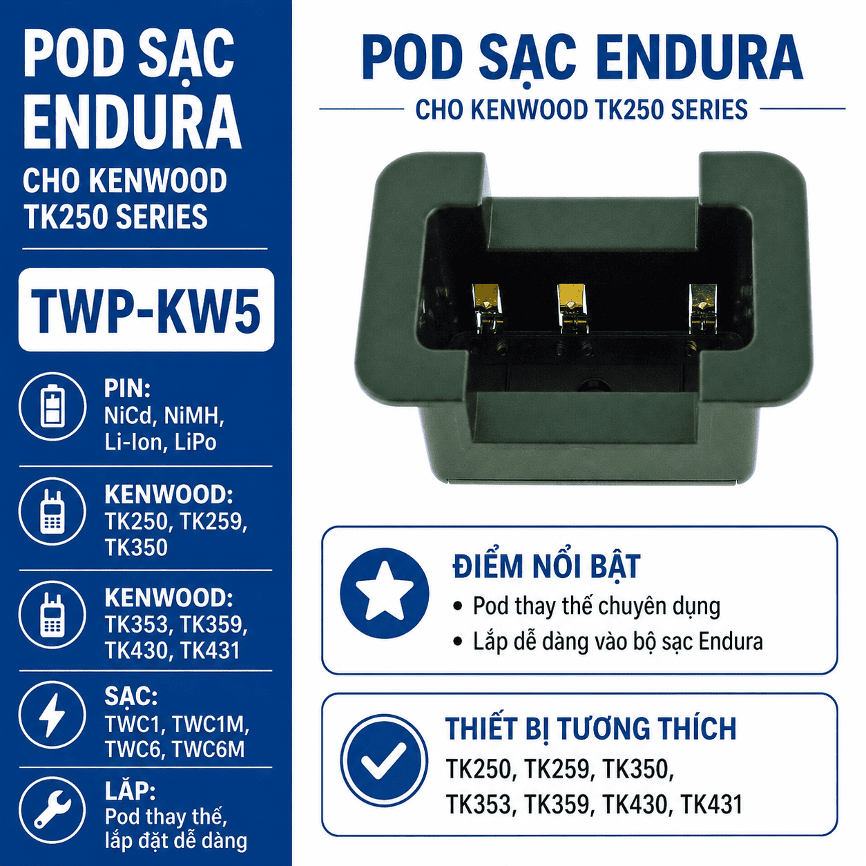 Pod sạc TWP-KW5 cho Kenwood TK250, TK350, TK430