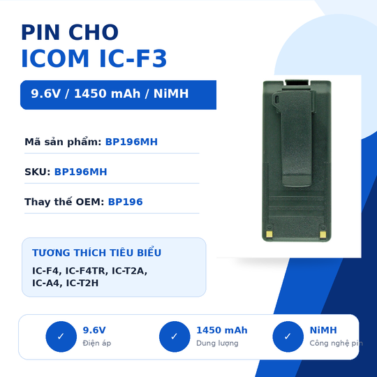 Pin bộ đàm Icom IC-F3 BP196MH
