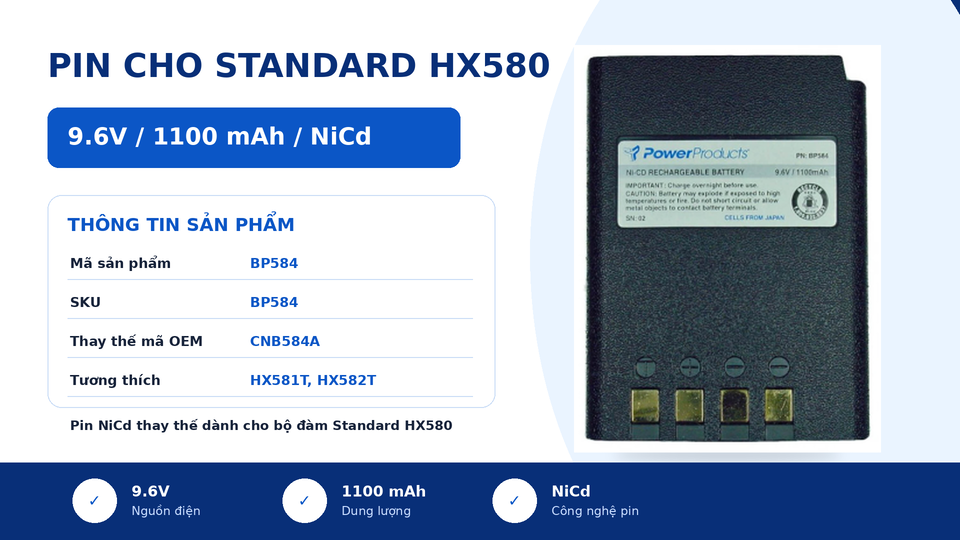 Pin bộ đàm Standard HX580 BP584