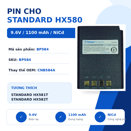 Pin bộ đàm Standard HX580 BP584