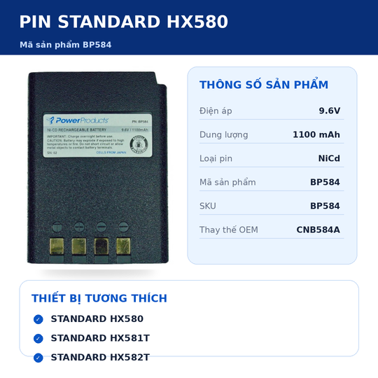 Pin bộ đàm Standard HX580 BP584
