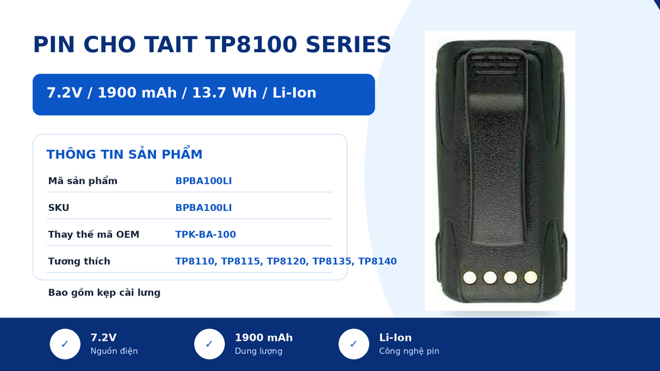 Pin bộ đàm Tait TP8100